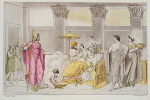 Ulysses és Penelope esküvője, illusztráció a Le Costume Ancien ou Moderne című művéből, Jules Ferrario, metszett A. Biasoli, Milánó 1821 (színes metszet)