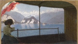 Egy hajó a Maggiore-tavon – Angelo Morbelli (1853-1919). Olajfestmény alkotó: Angelo Morbelli
