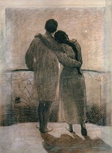 Fiatal pár, központi panel az Álom és Valóság Triptichonból, 1905 (ceruza és szén, papíron)