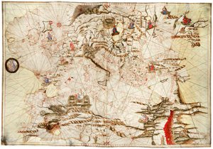 A Földközi-tenger, a Fekete-tenger és az Atlanti-óceán északkeleti része, 1550 körül (pergamen)
