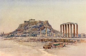 Akropolisz, Athén, Görögország (színes litho)