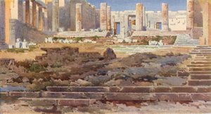 Propylaea az Akropoliszon, Athén (színes litho)