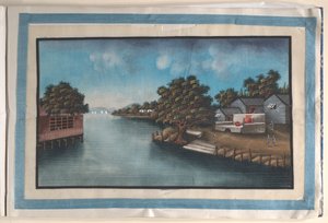 Album mit zwölf Gemälden von Szenen entlang eines Flusses