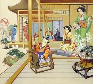 18. századi japán ház (gouache, papír) alkotó: Angus McBride
