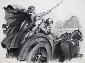 Boadicea felkorbácsolja a britek dühét a római urak ellen (gouache, papír) alkotó: Angus McBride