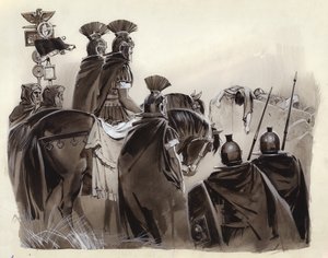 Brutus és Cassius halott (gouache, papír) alkotó: Angus McBride