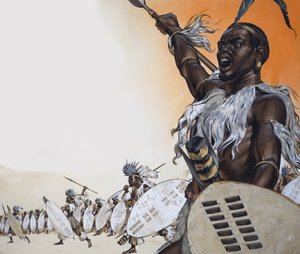 Chaka csatában Tulwana impi ezredének élén (gouache, papír) alkotó: Angus McBride