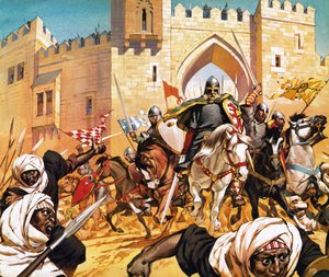 El Cid holtteste egy lóra szíjazva a mórok menekülésére készteti a mórokat.