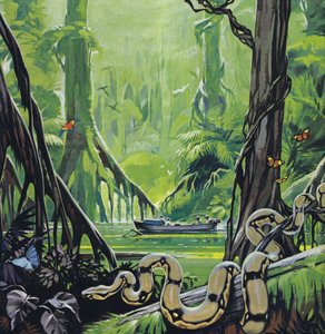 Az Amazonas folyó felfedezése (színes litográfia) alkotó: Angus McBride