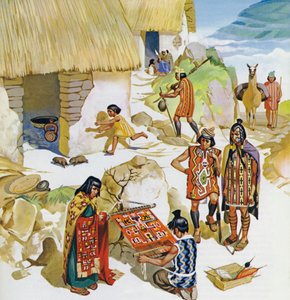Otthon Peruban, Kr. u. 100 körül (színes litográfia) alkotó: Angus McBride