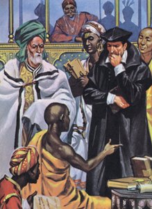 Az Akbars vallások parlamentjében megvitatott eszmék (színes litográfia) alkotó: Angus McBride