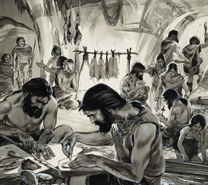 Az emberiség kialakulóban, a "jégkorszak" (gouache, papír) alkotó: Angus McBride