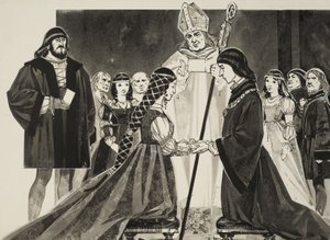 Lucrezia Borgia (1480-1519) házassága Alfonz herceggel (gouache, papír) alkotó: Angus McBride