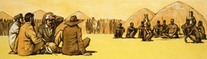 Úttörők tárgyalnak törzsfőnökökkel Afrikában alkotó: Angus McBride