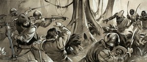 Ellenséges törzsek által megtámadott portugál tengerészek Észak-Afrikában (gouache, papír)