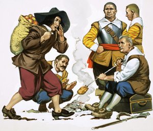 Rupert herceg almaárusnak öltözve belép Cromwell táborába. alkotó: Angus McBride