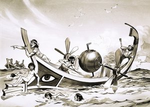 Azonosítatlan egyiptomi kísérleti hajó gőzmeghajtású evezővel alkotó: Angus McBride