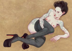Akt Louboutins cipővel, 2016 (akrilfesték illusztrációs kartonra)