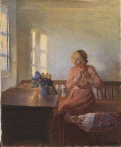 Egy fiatal lány fonja a haját alkotó: Anna Ancher