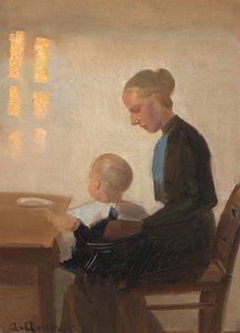 Egy enteriőr egy anyával és gyermekével. alkotó: Anna Ancher