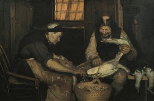 Öreg pár sirályokat kopasztás. Lars Gaihede és az öreg Lene alkotó: Anna Ancher