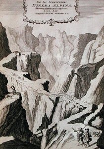 Johann Jacob Scheuchzeri Itinera Alpina I. kötetének előlapja, 1706-ban (metszet) alkotó: Anna Wasera (after) Tigurina