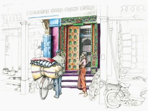 Fabric merchant, 2018 (pasztell és ceruza) alkotó: Annalisa Morrocco