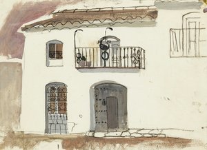 Spanyol ház (kréta és gouache) alkotó: Anne Redpath