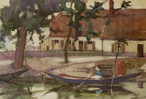 Hajó a csatornán, francia faluban alkotó: Anne Redpath