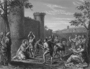 Szent István megkövezése (metszet) alkotó: Annibale (after) Carracci