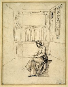 Egy nő ül egy szobában (toll és barna tinta a papíron) alkotó: Annibale Carracci