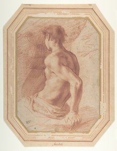Balra néző ülő meztelen ifjú hátulnézetből alkotó: Annibale Carracci