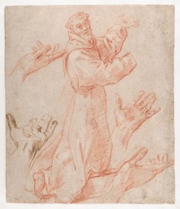 Carracci - Tanulmányok a térdelő Szent Ferenc alakjához háromnegyedes nézetben és a kezeihez (recto), 1583-85 alkotó: Annibale Carracci