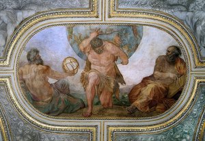 Herkules az Atlasz mennyei boltozatát hordozza (freskó a Camerinoban). 1596 alkotó: Annibale Carracci