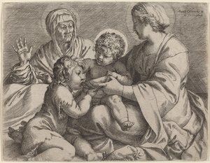 Madonna és gyermeke Szent Erzsébettel és Keresztelő Jánossal (La Madonna della Scodella) alkotó: Annibale Carracci