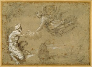 Serpenyő bemutatja a gyapjút Dianának (toll és barna tinta barna mosással) alkotó: Annibale Carracci