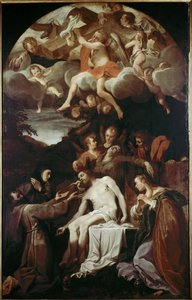 Pieta Szent Claire-rel, Szent Ferenccel, Szent Mária Magdolnával és Szent Jánossal (olaj, vászon alkotó: Annibale Carracci