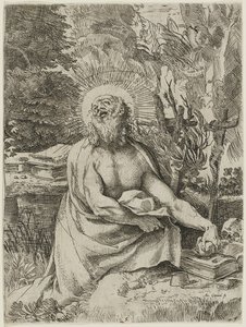 Szent Jeromos a vadonban, 1591 körül (metszet fektetett papírra, iiiiv) alkotó: Annibale Carracci