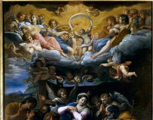 A Pásztorok imádása részlet, amely az égi angyalok hangversenyét képviseli, akik Isten dicsőségét éneklik. Annibale Carracci vagy Annibal Carrache (1560-1609) festménye. 1597. Orléans, Szépművészeti Múzeum. alkotó: Annibale Carracci