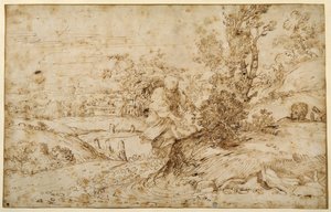 A visszatérés a repülésből (toll és barna tinta papíron) alkotó: Annibale Carracci