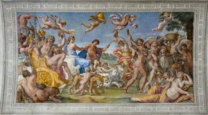 Bacchus és Ariadne par Carracci diadala, Annibale (1560-1609). Friss, kb. 1597, Palazzo Farnese, Róma