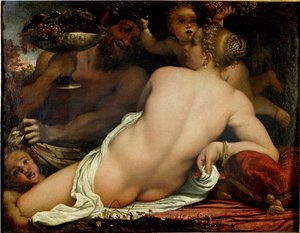 Bacchante, Vénusz, szatír és két Ámor, részlet (olaj, vászon, kb. 1588)