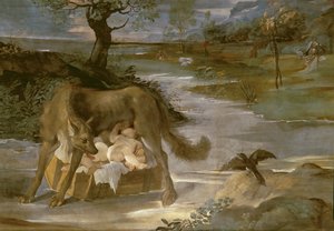 A nőstényfarkas, aki Romulust és Remust szoptatta, a Romulus története ciklusból, 1590 körül alkotó: Annibale Copy Carracci
