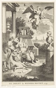 Delft allegóriája Delft leírása (cím az objektumon) Címlap ehhez: S.n., Beschryving der stadt Delft, 1729 alkotó: Anonymous