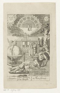 Ambrosius Theodosius Macrobius leunend op steen naast globe Arany Theod. Macrobius Opera Cum Notis (cím az objektumon) Címlap: Ambrosius Theodosius Macrobius, Aur. Theodosius Macrobius V. Cl. & Illusztrius Művek, 1694 alkotó: Anonymous