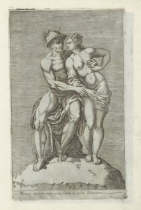 Beeldengroep találkozott Mercurius en een godin Nőt ölelő Merkúr-szobor a farnézi palotában (cím a tárgyon) Antik szobrok Rómában (sorozat címe) Róma városának nyilvános helyeken látható ősi szobrainak ikonjai (sorozat címe) alkotó: Anonymous