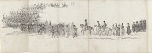 Willem néhai király temetése Delftben 1849. április 4-én (1. oldal) II. Vilmos 1849-es temetési menetének öt összefüggő lapja (sorozat címe) alkotó: Anonymous