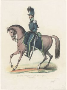 Belga vigilante lóháton, 1830 Garde Civique de la Belgique (lovasság) (cím a tárgyon) alkotó: Anonymous