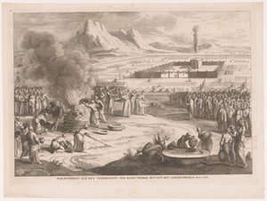 Az izraeliták égőáldozata A vörös tollak égetésének ünnepe, a Buyten the Emptyer Israels (cím a tárgyon) alkotó: Anonymous