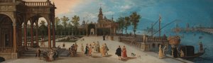 Táncparti egy képzeletbeli palota előterében, Capriccio kilátással a távoli Velencére alkotó: Anonymous